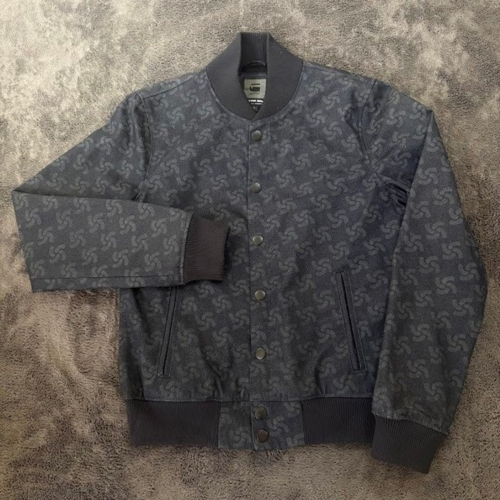 G-Star RAW Fallden Bomber Jacket Mens Medium Monogram Print Snap Front B82003